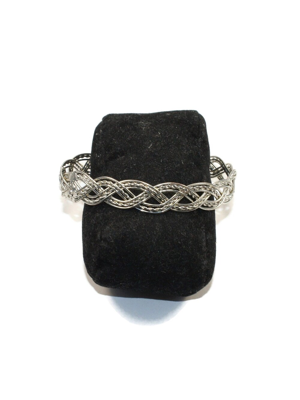 Vintage Braided Silver Tone 8 1/2 Inch Bangle Bracelet.